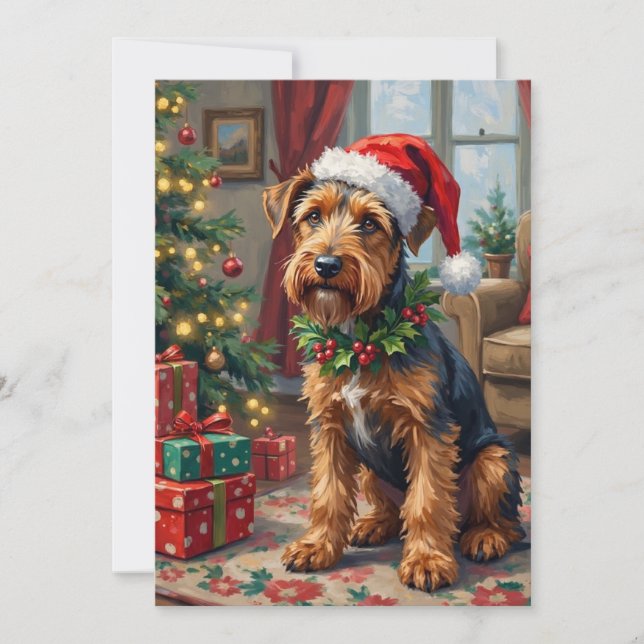 Sombrero de Santa Terrier Airedale Arte de Navidad (Anverso)