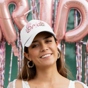 Sombrero de vaquero rosa con flores Novia