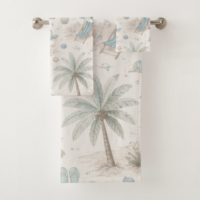 Sombrilla de playa vintage pastel y palmera (In situ)