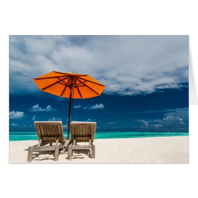 Sombrilla De Sol En Playa De Arena |Maldivas (Anverso (Horizontal))