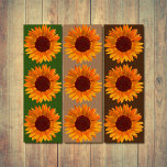 Sombrillas Rústicas de arte pop y orígenes tricolo<br><div class="desc">naranja amarillo bonito y girasoles rústicos marrones en tres ambientes de colores diferentes. Un panel es verde profundo,  uno es tostado y uno es marrón oscuro.</div>