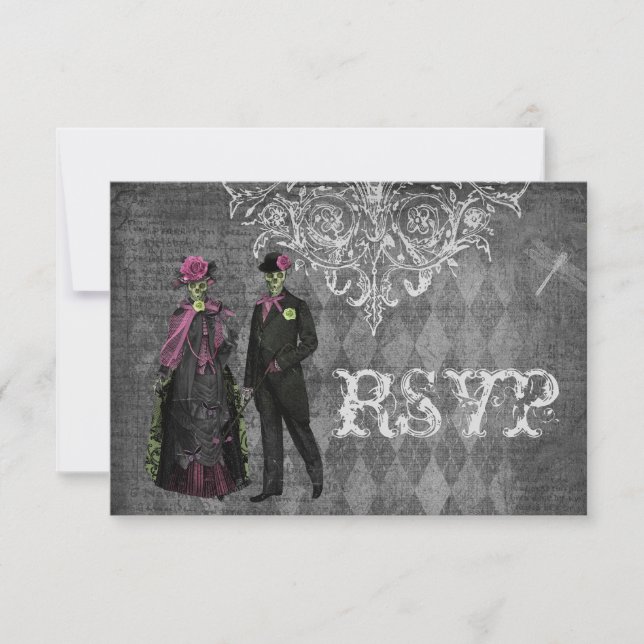 Sombrío Boda RSVP de Halloween Bride & Groom (Anverso)