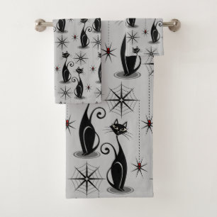 Sombríos gatos atómicos retro en gris pálido