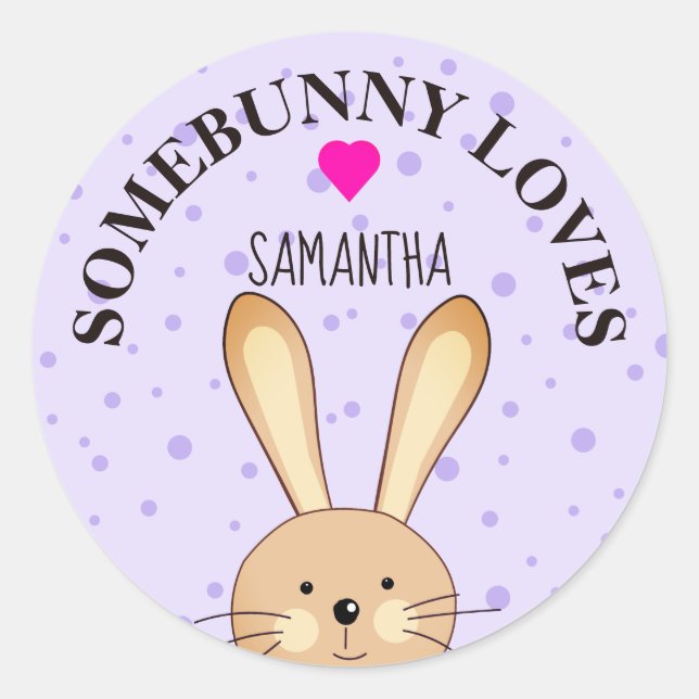 Somebunny Te Ama Lilac Bunny Round Pegatina (Anverso)