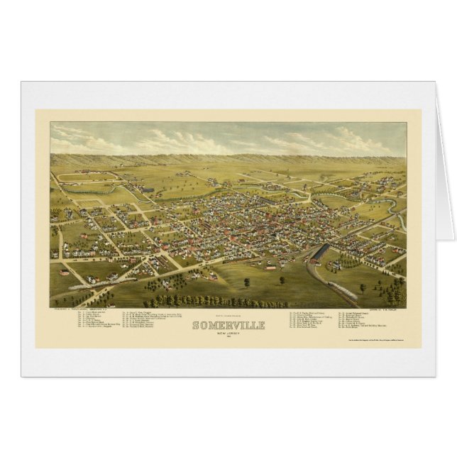 Somerville, mapa panorámico de NJ - 1882 (Anverso (Horizontal))