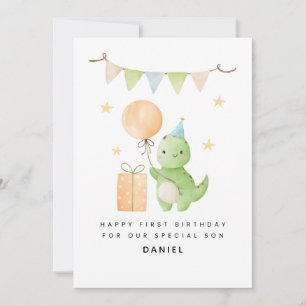 Son 1ª tarjeta de cumpleaños Cute acuarela Dinosau
