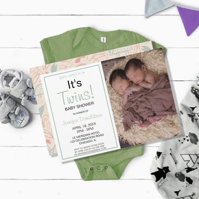 ¡Son gemelos! Invitación a la foto de Baby Shower (MODERN IT'S TWINS PHOTO BABY SHOWER INVITATION
)