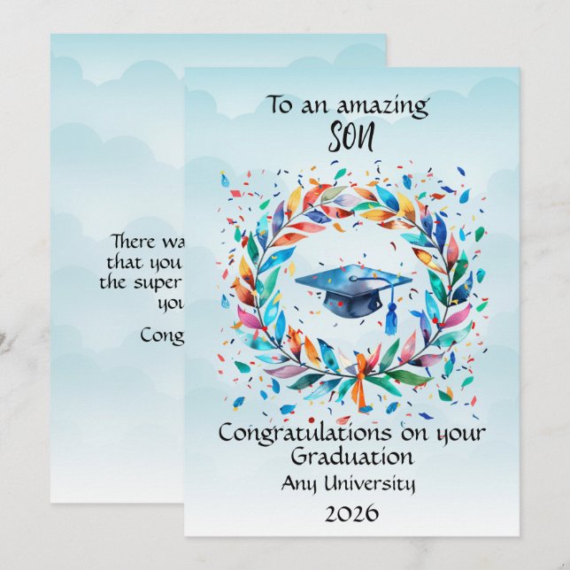 Son Graduation Cap and Rainbow Leaf Frame (Anverso / Reverso)