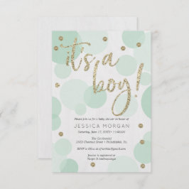 Son invitaciones a duchas de bebé con polka verde