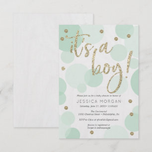 Son invitaciones a duchas de bebé con polka verde