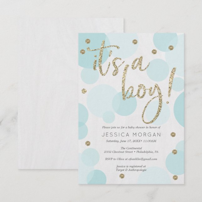 Son invitaciones para bañarse en polka azul (Anverso / Reverso)