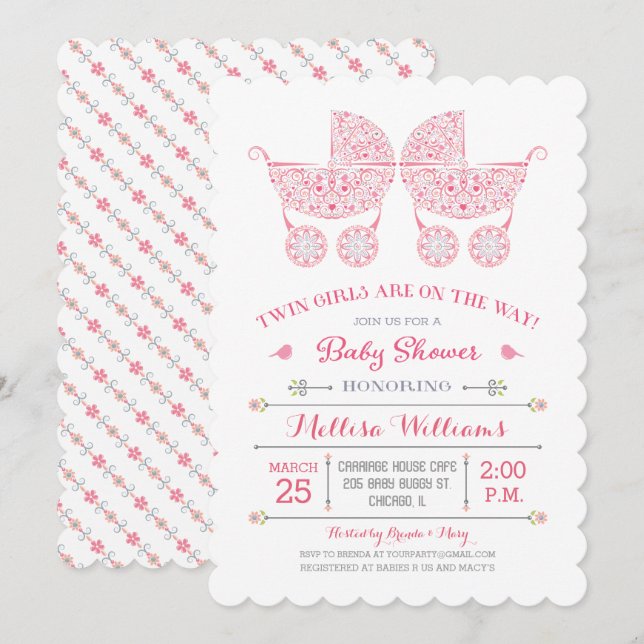 ¡Son niñas gemelas! Invitación a la fiesta de bebé (Anverso / Reverso)