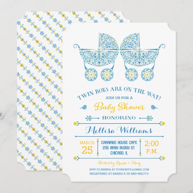 ¡Son Niños Gemelos! Invitación a la Fiesta de Bebé (Anverso / Reverso)