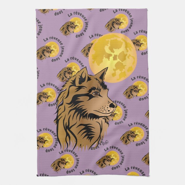 soñando cachorro de lobo paño de vajilla (Vertical)