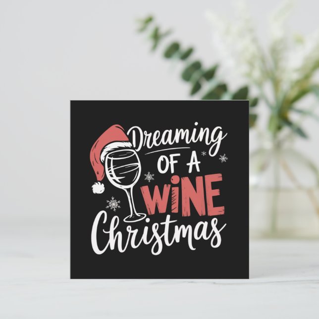 Soñando de una fiesta de Navidad con vino divertid (Anverso de pie)