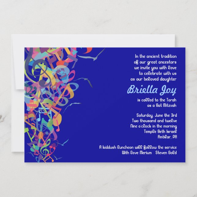 SONIDO DE LA Invitación a Mitzvah Bat Bar (Anverso)