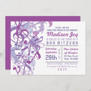 SONIDOS DE LA Invitación A Mitzvah Bat Púrpura DE 