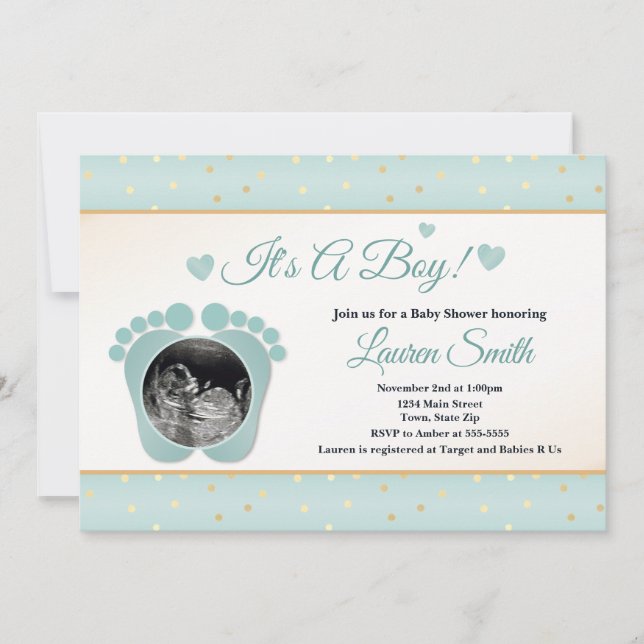 Sonograma Baby Shower Invitación Boy, Blue Toes (Anverso)