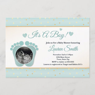 Sonograma Baby Shower Invitación Boy, Blue Toes