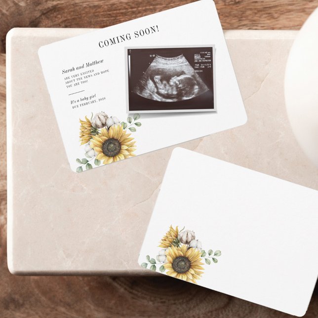 Sonograma de eucaliptos florales de girasol revela (Sunflower Sonogram Pregnancy Announcement Card)