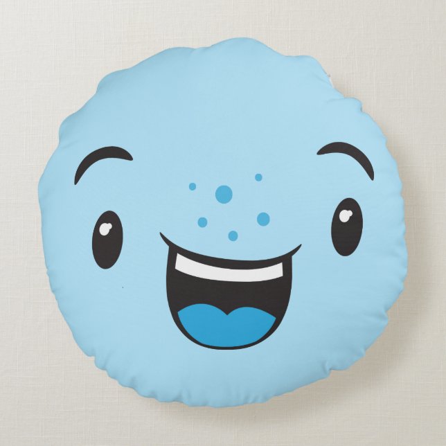 Sonriente azul Kawaii Rodo de almohada (Reverso)