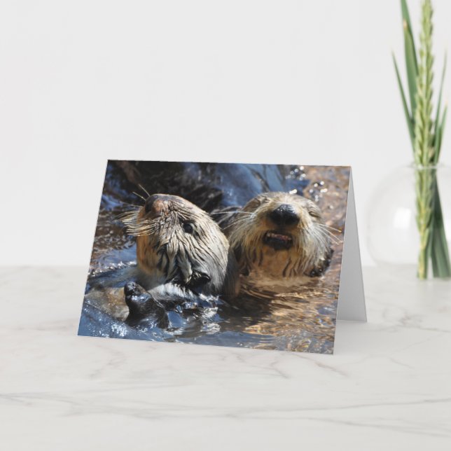 Sonriente de nutrias marinas - Tarjeta de arte mar (Anverso)
