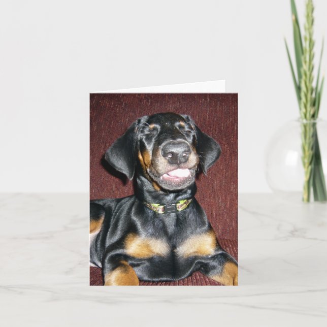 Sonriente Doberman Pinscher Puppy - Tarjeta de not (Anverso)