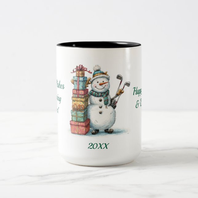 Sonriente taza navideña de Snowman - Personalizado (Centro)
