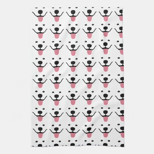 Sonriente toalla de plato de cocina samoyed (Vertical)