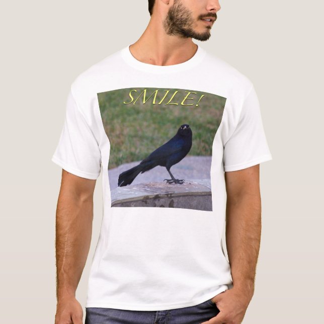 "Sonrisa!" Camiseta - Grackle Grande-Atado (Anverso)