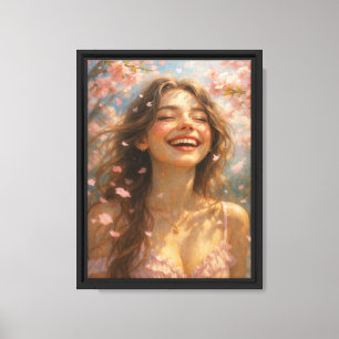 Sonrisa de primavera con flores en lienzo de arte 