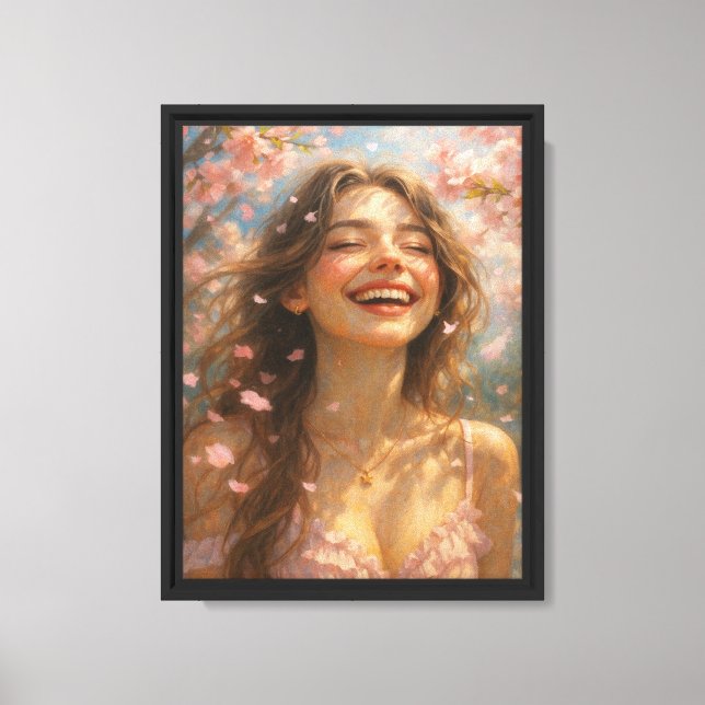 Sonrisa de primavera con flores en lienzo de arte  (Anverso)
