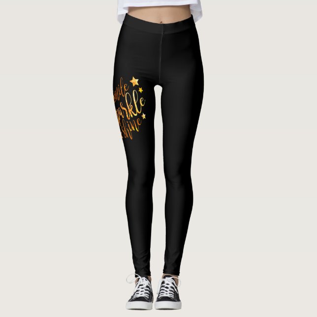 Sonrisa Sparkle Shine Black Gold Ladies Leggings (Anverso)