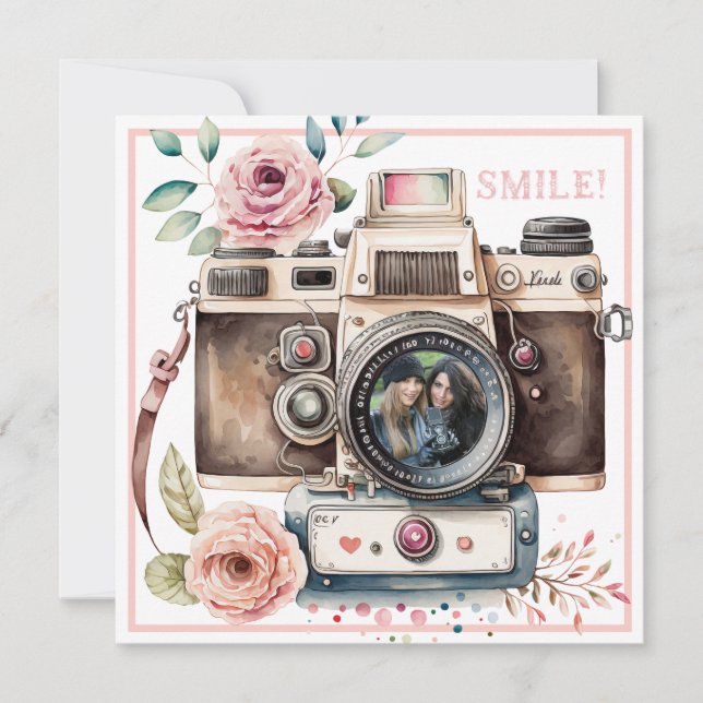 Sonrisa | Tarjeta fotográfica Vintage de cumpleaño (Anverso)