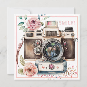 Sonrisa   Tarjeta fotográfica Vintage de cumpleaño