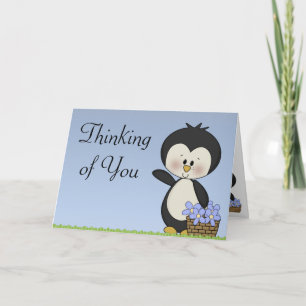 Sonrisas del pingüino que piensan en usted tarjeta