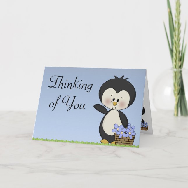 Sonrisas del pingüino que piensan en usted tarjeta (Anverso)