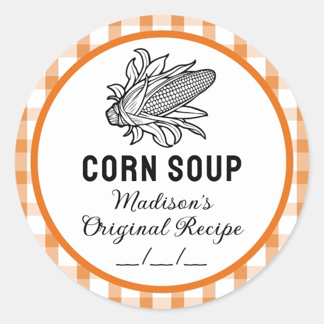 Sopa de maíz pegatina con patrón a cuadros naranja (Anverso)