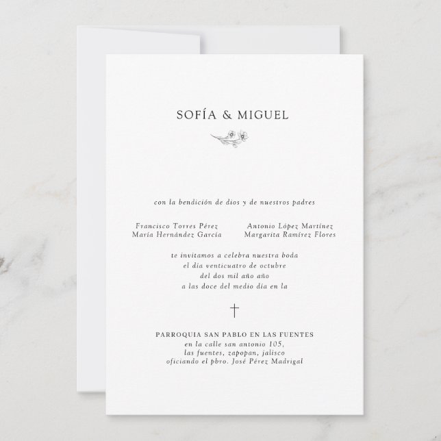 Sophia Invitación Boda Catolica Boda española (Anverso)