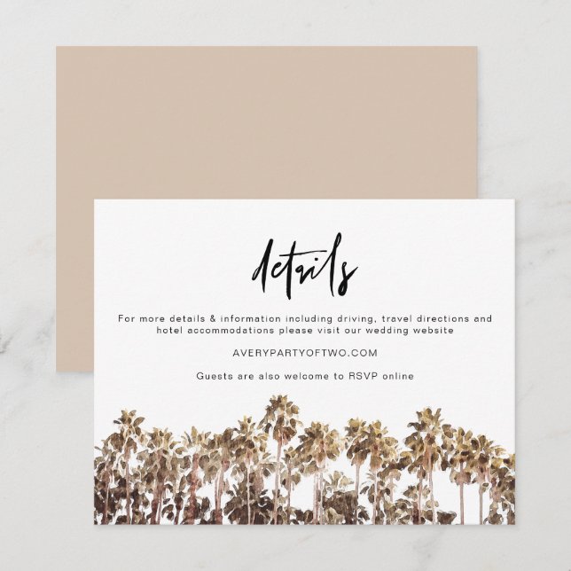 SOPHIA | Tarjeta de detalles de palmeras de playa  (Anverso / Reverso)