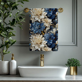 Sophisticated Navy Blue Ivory Gold Flowers