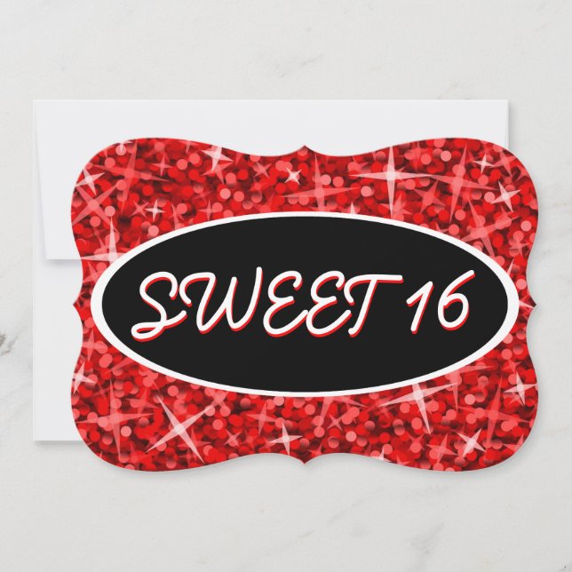 Soporte de invitación oval negro Glitz Red 'Sweet  (Anverso)