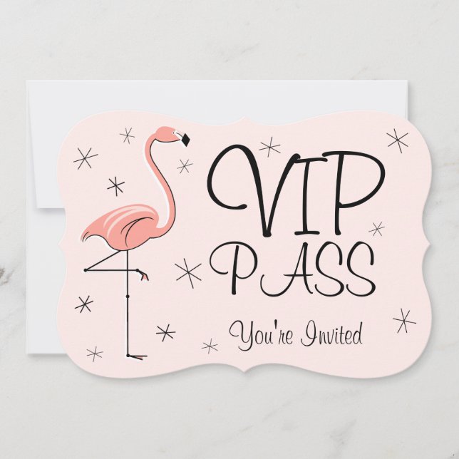 Soporte de invitación "VIP PASS" rosado de Flaming (Anverso)