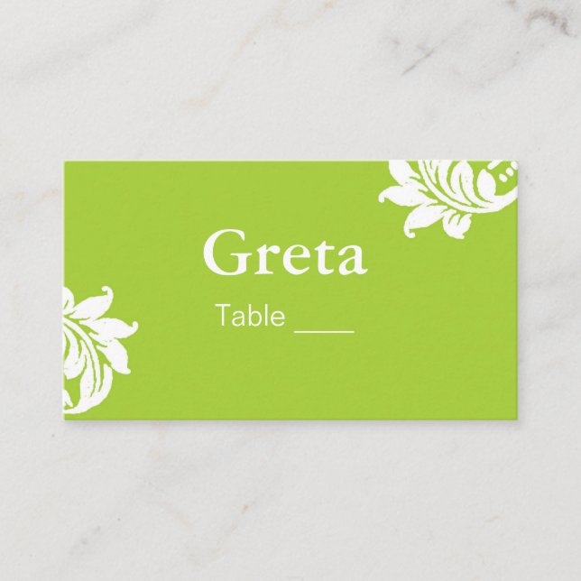 Soporte de tarjetas de la mesa de damasco verde (Anverso)