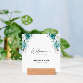 Soporte Duste Boda floral blanca verde esmeralda bienvenid