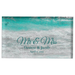 Soporte Para Tarjetas De Mesa Boda de las olas tropicales de la playa turquesa