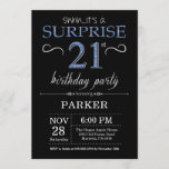 Sorprenda el 21ro negro y azul de la invitación<br><div class="desc">Sorprenda la 21ra invitación del cumpleaños con el fondo negro y azul del purpurina. Pizarra. Cumpleaños adulto. Los hombres o las mujeres Bday invitan. Cualquie edad. Para el arreglo para requisitos particulares adicional, haga clic por favor el "personalizar él" botón y utilice nuestra herramienta de diseño para modificar esta plantilla....</div>