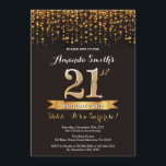Sorprenda el 21ro negro y oro de la invitación del<br><div class="desc">Sorprenda la 21ra invitación del cumpleaños. Negro y purpurina del oro. La fiesta de cumpleaños adulta invita. Mujeres o golpe de Bday de los hombres. Para el arreglo para requisitos particulares adicional,  haga clic por favor el "personalizar él" botón y utilice nuestra herramienta de diseño para modificar esta plantilla.</div>