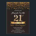 Sorprenda el 21ro negro y oro de la invitación del<br><div class="desc">Sorprenda la 21ra invitación del cumpleaños. Negro y purpurina del oro. La fiesta de cumpleaños adulta invita. Mujeres o golpe de Bday de los hombres. Para el arreglo para requisitos particulares adicional,  haga clic por favor el "personalizar él" botón y utilice nuestra herramienta de diseño para modificar esta plantilla.</div>
