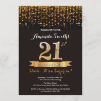 Sorprenda el 21ro negro y oro de la invitación del